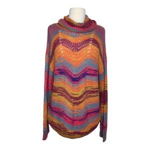 Anthro Ovla Women Multicolor Knit Turtleneck Two Way Sweater Large Long Sleeves